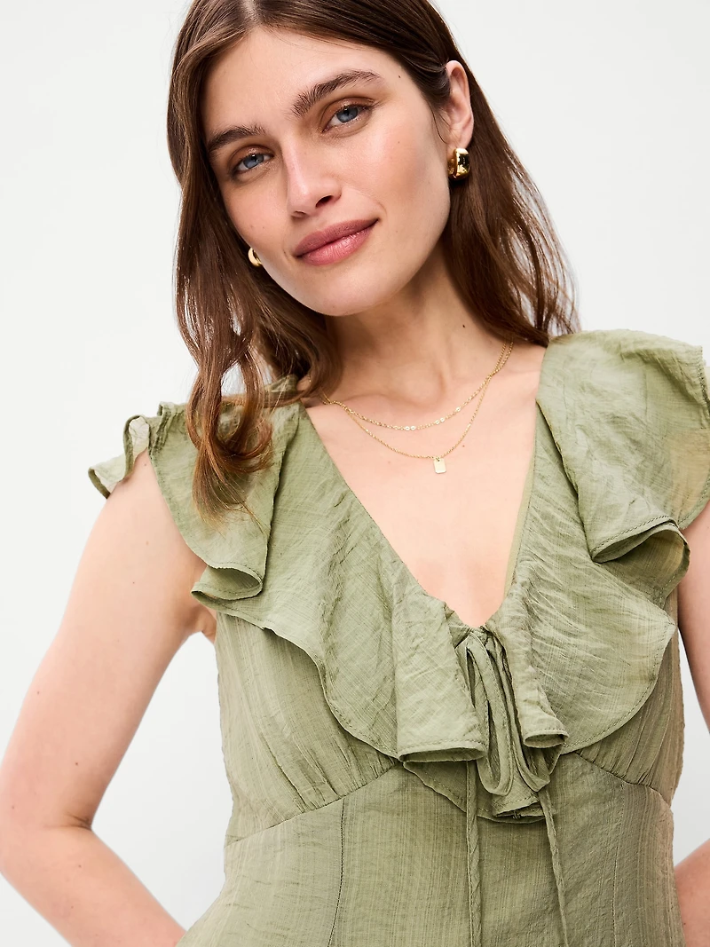 Ruffle-Sleeve Fit & Flare Midi Dress
