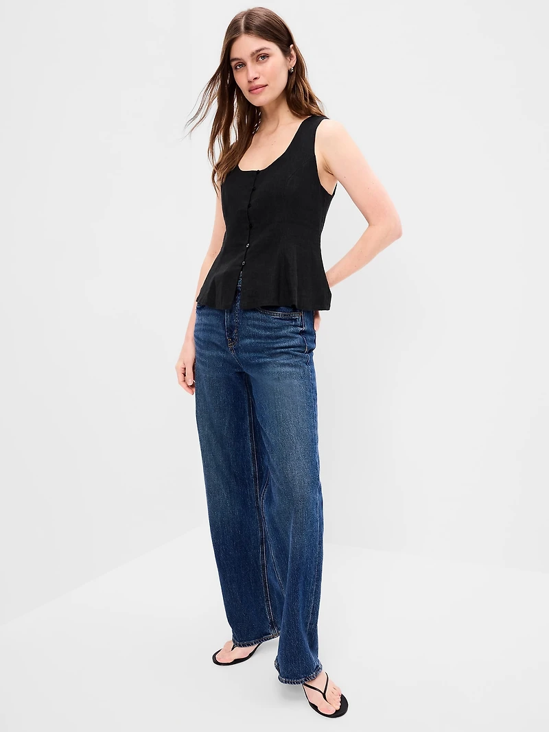 Button-Down Linen Blend Top