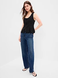 Button-Down Linen Blend Top