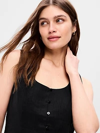 Button-Down Linen Blend Top