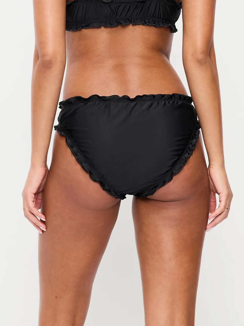 Mid-Rise Ruffle Trim Swim Bottoms