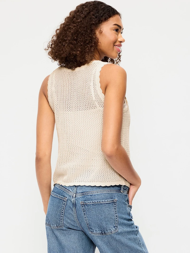 Sleeveless Seaside Cotton Crochet Tank Top