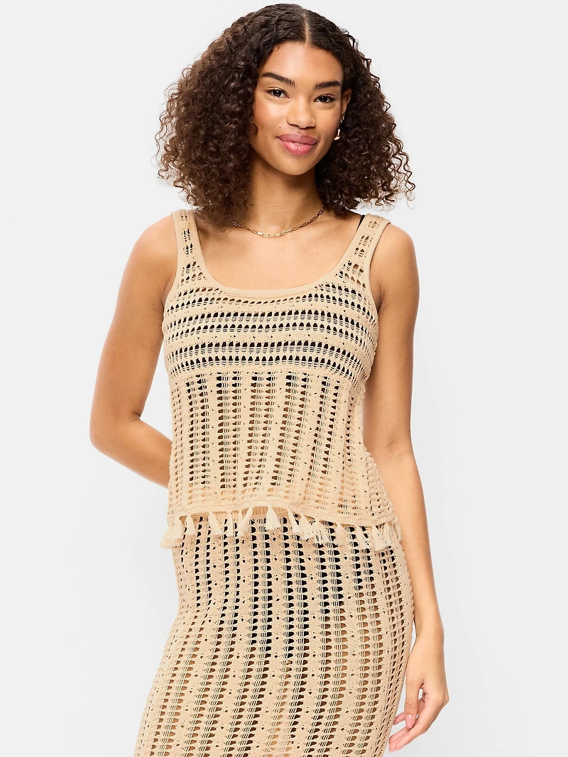 Open-Weave Fringe Tank Top