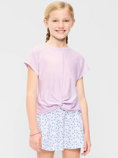 CloudMotion Short-Sleeve Front-Knot T-Shirt for Girls
