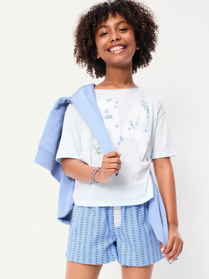 Printed Twill Boxer Shorts for Girls