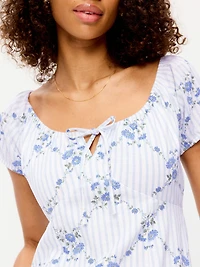 Short-Sleeve Scoop-Neck Midi Dress