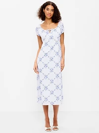 Short-Sleeve Scoop-Neck Midi Dress