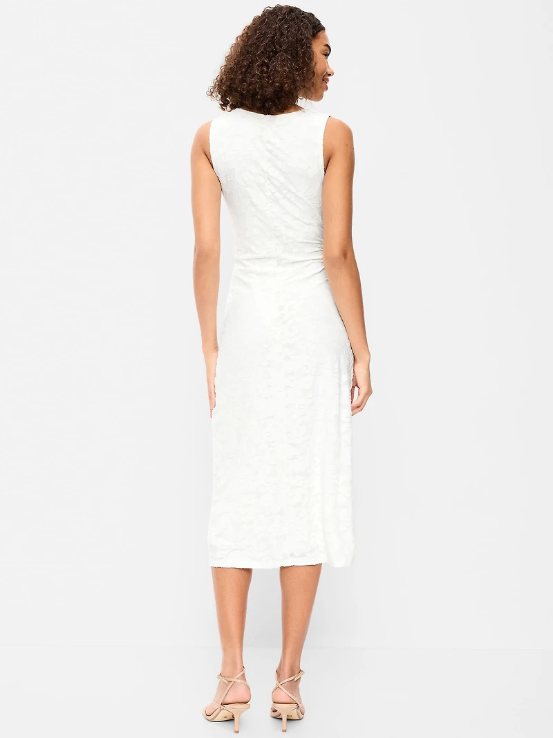 Side-Drape Jersey Jaquard Midi Dress