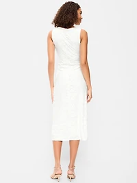 Side-Drape Jersey Jaquard Midi Dress