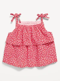 Printed Sleeveless Crinkled Tie-Strap Top for Toddler Girls