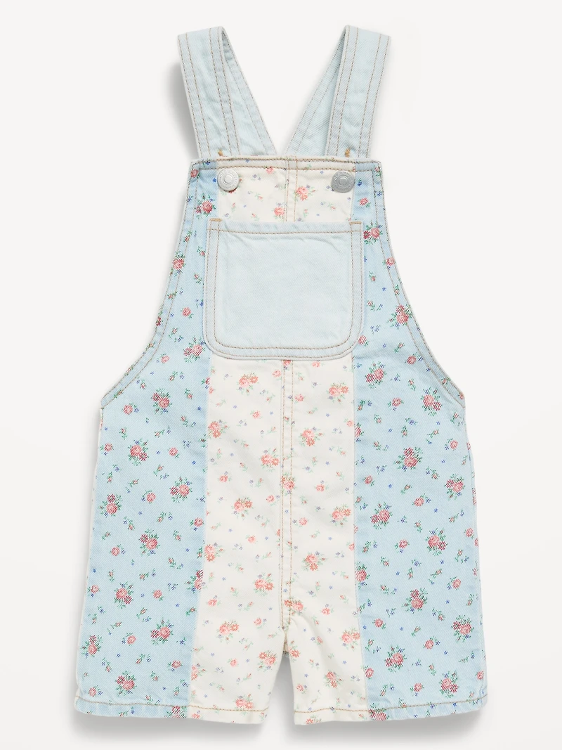 Printed Baggy Denim Shortalls for Toddler Girls