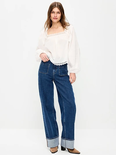 Extra High-Waisted Cuffed Wide-Leg Jeans