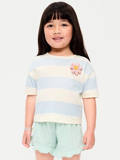 Boxy Short-Sleeve Applique T-Shirt for Toddler Girls
