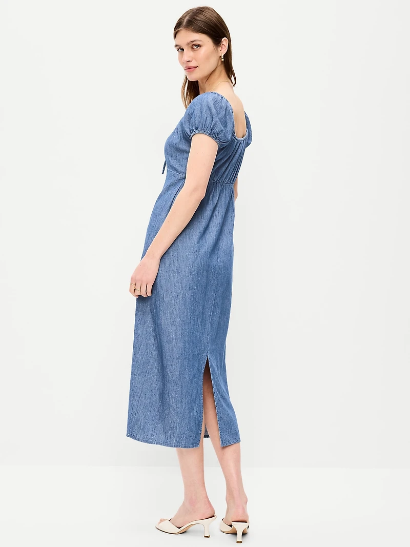 Short-Sleeve Scoop-Neck Midi Dress