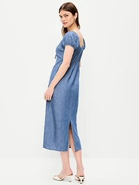 Short-Sleeve Scoop-Neck Midi Dress