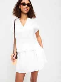 Crinkle Gauze Ruffle Waist Mini Skort