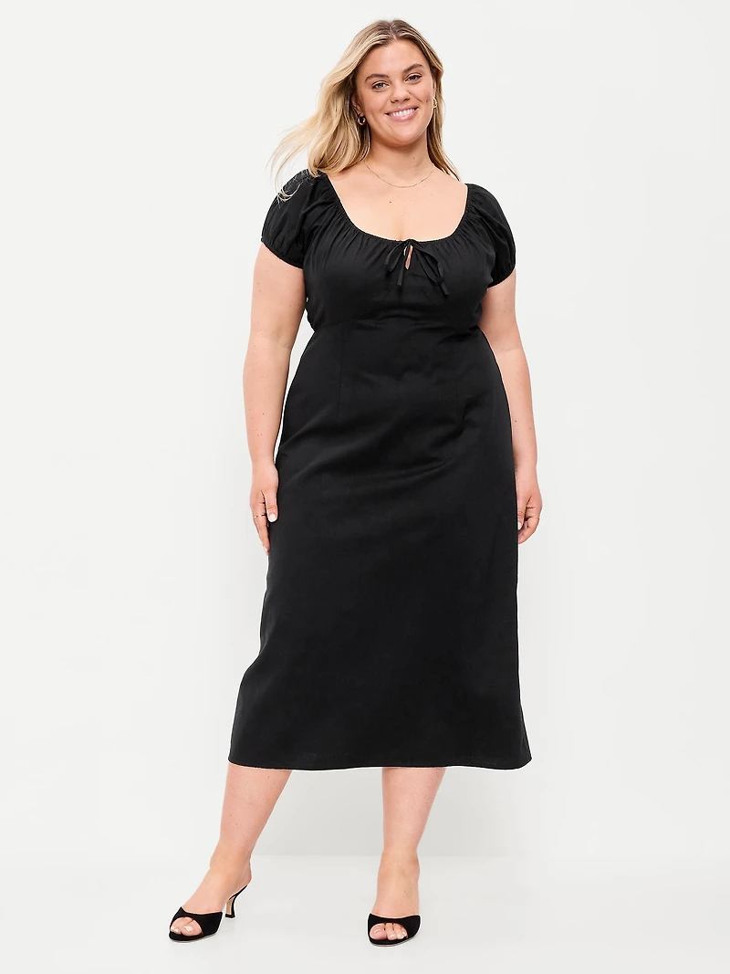 Short-Sleeve Scoop-Neck Midi Dress