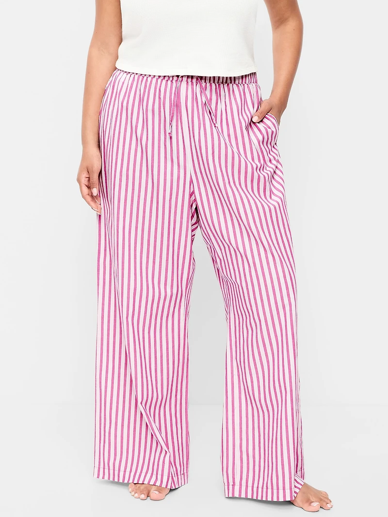Poplin Wide-Leg Pajama Pants