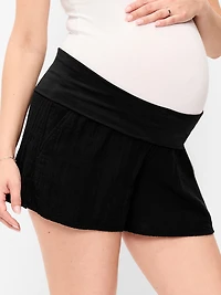 Maternity Foldover-Waist Relaxed Pull-On Crinkle Gauze Shorts