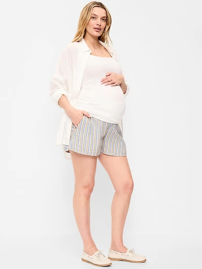 Maternity Foldover-Waist Relaxed Pull-On Crinkle Gauze Shorts