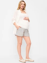 Maternity Foldover-Waist Relaxed Pull-On Crinkle Gauze Shorts