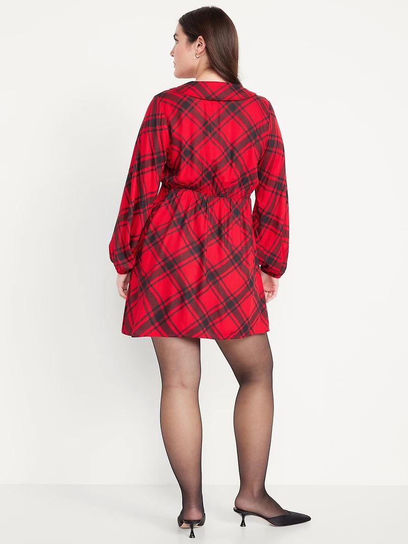 Fit & Flare Long-Sleeve Crepe Mini Dress