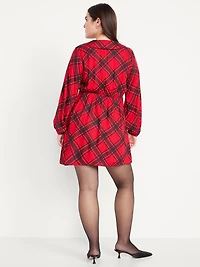 Fit & Flare Long-Sleeve Crepe Mini Dress