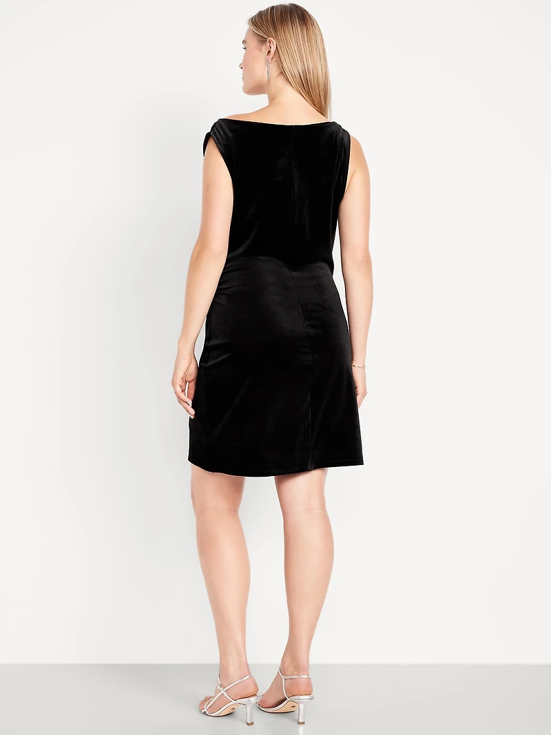 Off-the-Shoulder Ruched Velvet Mini Dress