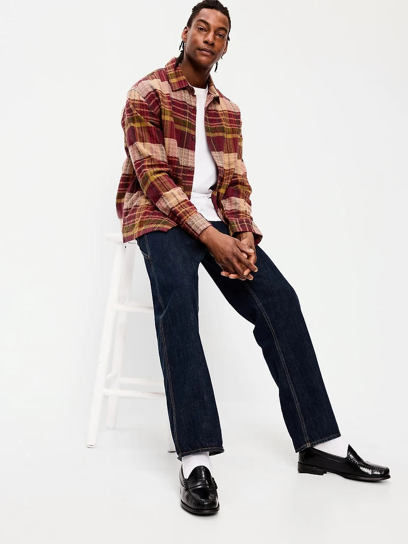 Loose Fit Textured Plaid Pocket Shirt