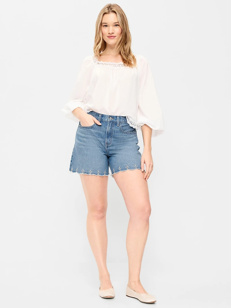 High-Waisted Baggy Jean Shorts -- 5-inch inseam