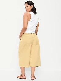 Mid-Rise Baggy Drawstring Wide-Leg Culotte Pants