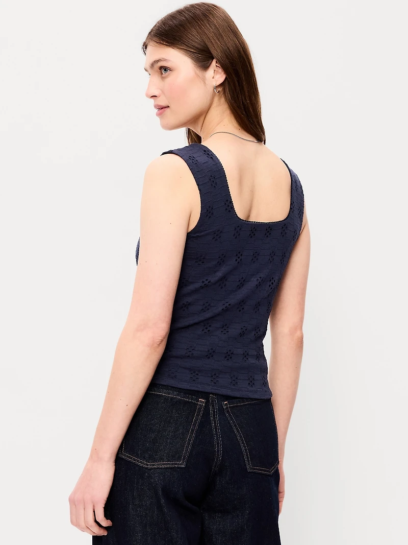 Seamed-Bodice Eyelet Tank Top