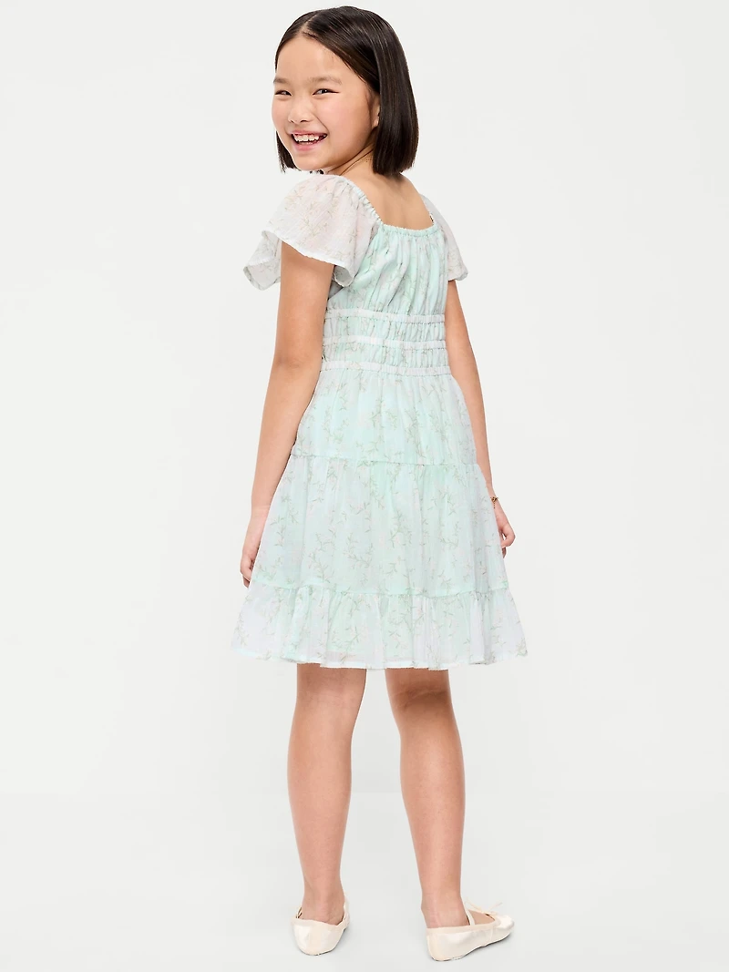 Fit and Flare Crinkle Gauze Tiered Dress for Girls