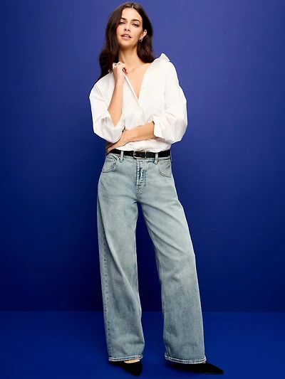 Mid-Rise Slouchy Wide-Leg Jeans