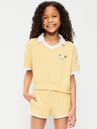 Short-Sleeve Cropped Retro Terry Polo for Girls