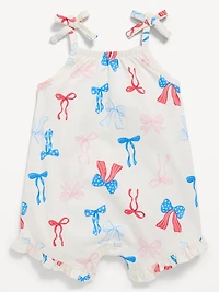 Printed Sleeveless Tie-Strap Romper for Baby