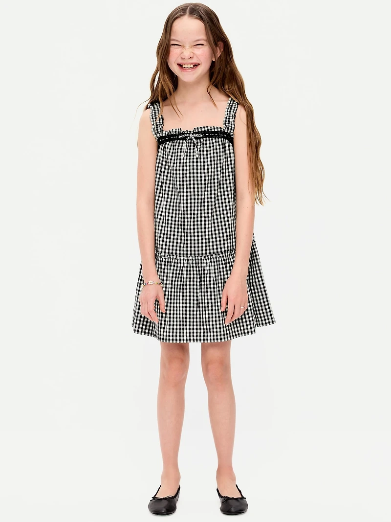Printed Sleeveless Ruffled Swing Dress for Girls