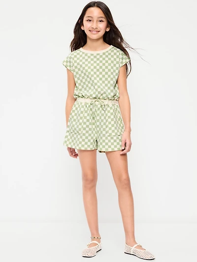 Short-Sleeve French Terry Utility Romper for Girls