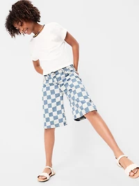 Printed Baggy Crossover Jean Shorts for Girls