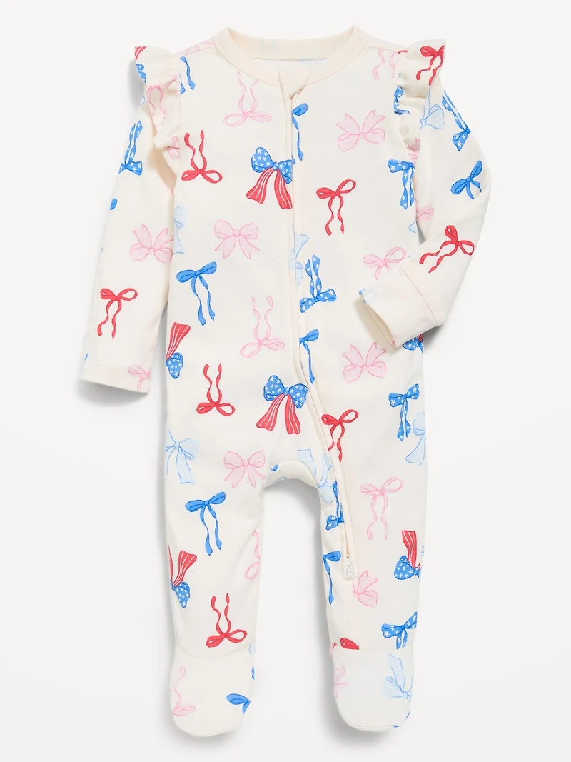 Ruffle-Trim 2-Way-Zip Sleep & Play Footed One-Piece for Baby