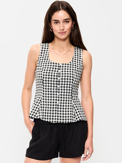 Button-Down Linen Swing Top