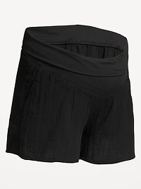 Maternity Foldover-Waist Relaxed Pull-On Crinkle Gauze Shorts