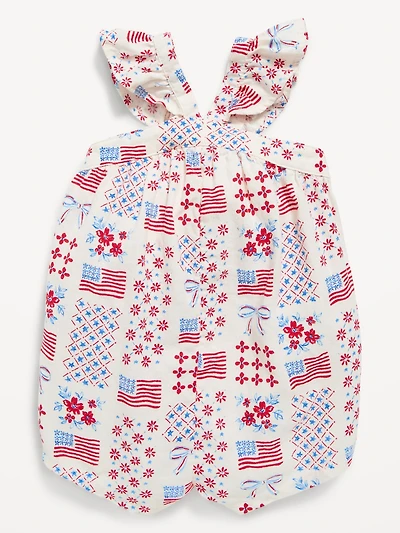 Printed Sleeveless Linen-Blend Romper for Baby