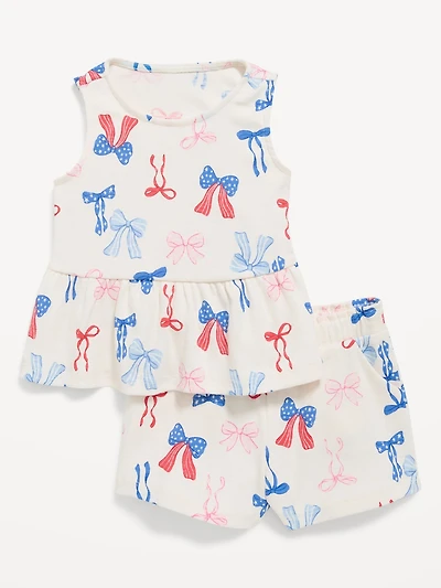 Printed Sleeveless Peplum Top and Shorts Set for Toddler Girls