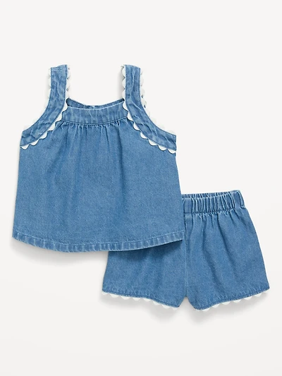 Sleeveless Denim Top and Shorts Set for Baby