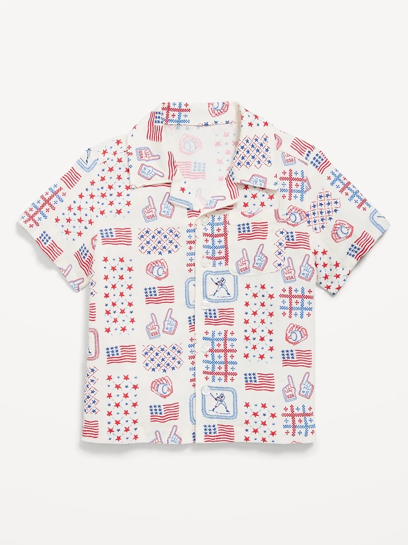 Printed Linen-Blend Pocket Shirt for Toddler Boys