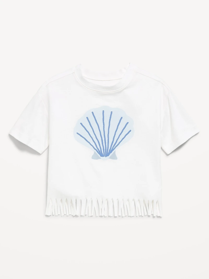 Short-Sleeve Graphic Fringed-Hem T-Shirt for Toddler Girls