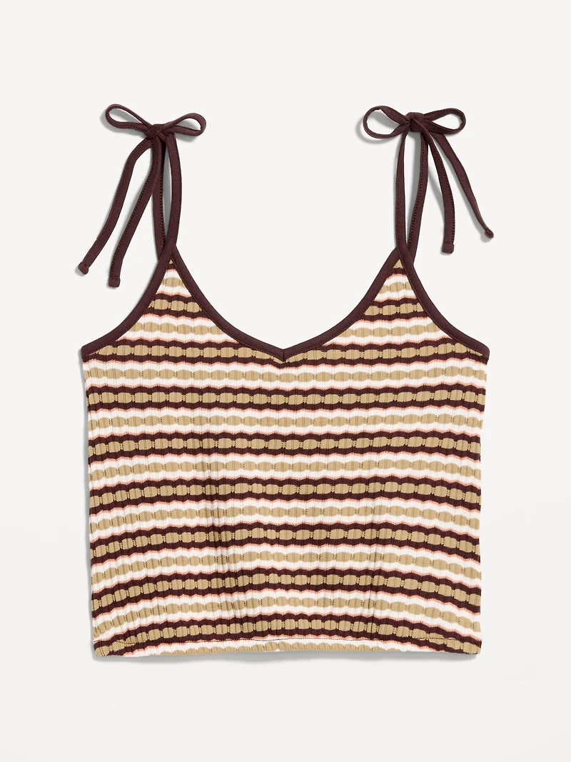 Sleeveless Pointelle Tie-Strap Tank Top