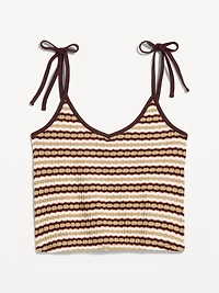 Sleeveless Pointelle Tie-Strap Tank Top