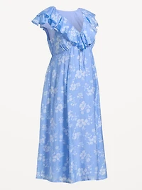 Maternity Ruffle-Sleeve Midi Dress